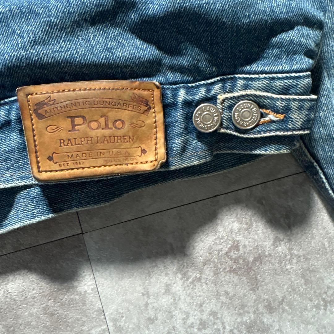 80s 白タグ　ラルフ　USA製　デニムジャケット　裏地ブランケット　XL 短丈
