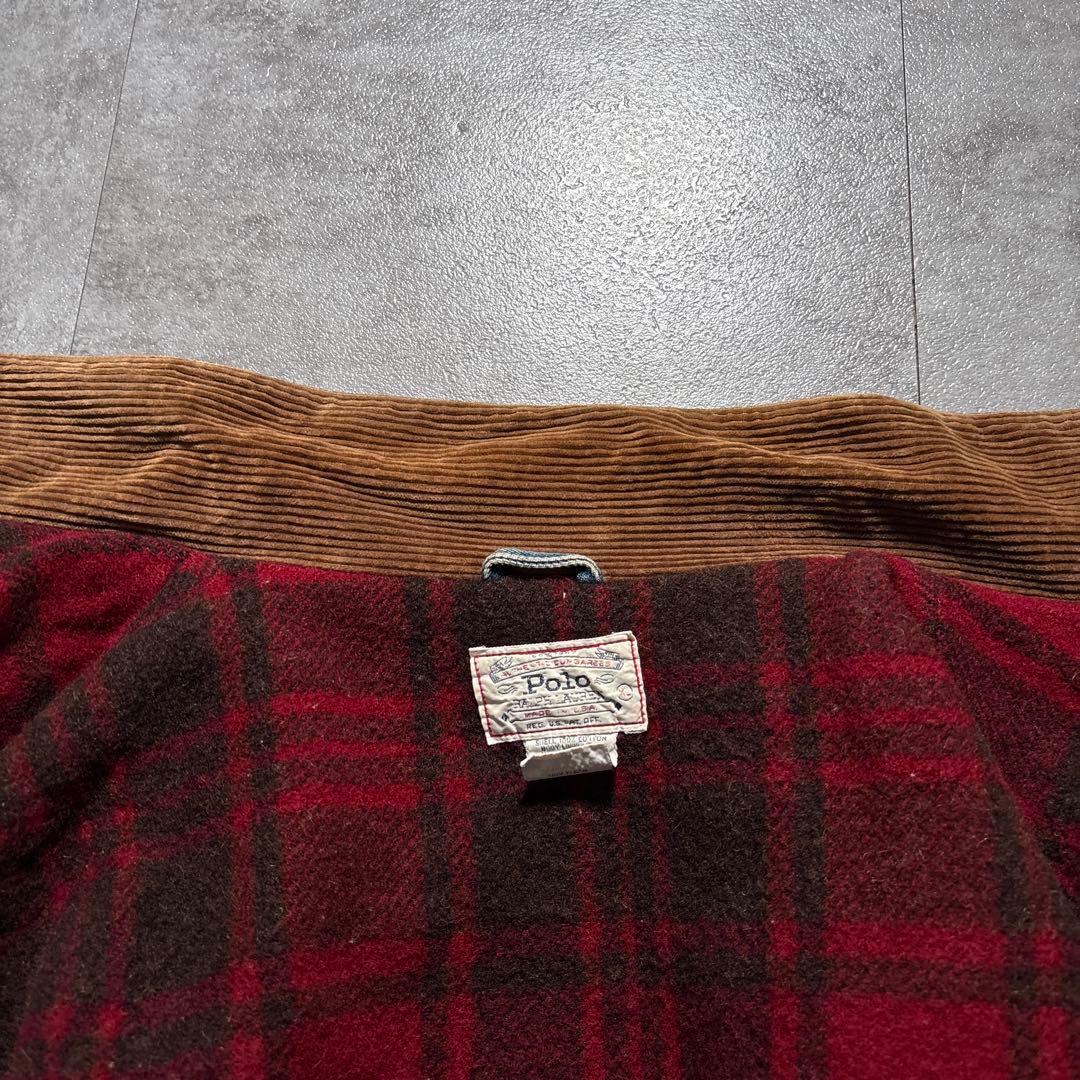 80s 白タグ　ラルフ　USA製　デニムジャケット　裏地ブランケット　XL 短丈