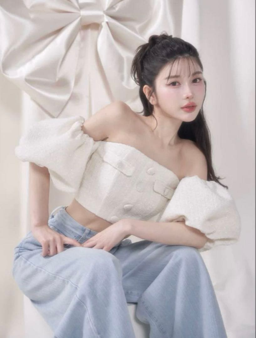 おまけ付きDarich♡ダーリッチ♡オフショル♡ツイード♡ホワイト