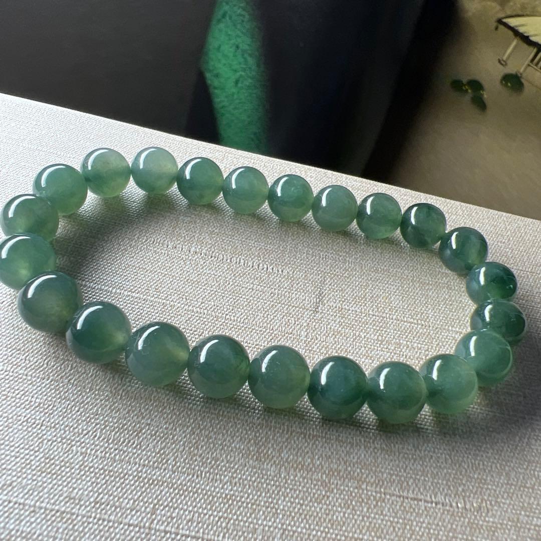 本翡翠、レアミャンマー産藍緑ブレスレット