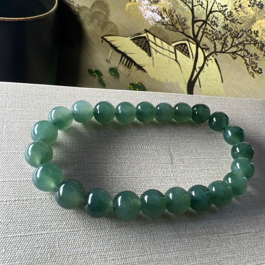 本翡翠、レアミャンマー産藍緑ブレスレット