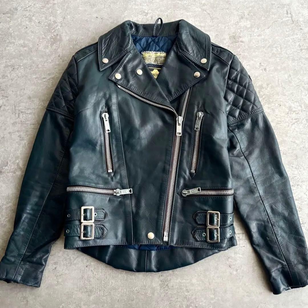 80's ルイスレザー【S】NEVADA ダブル ライダースジャケット ネイビー