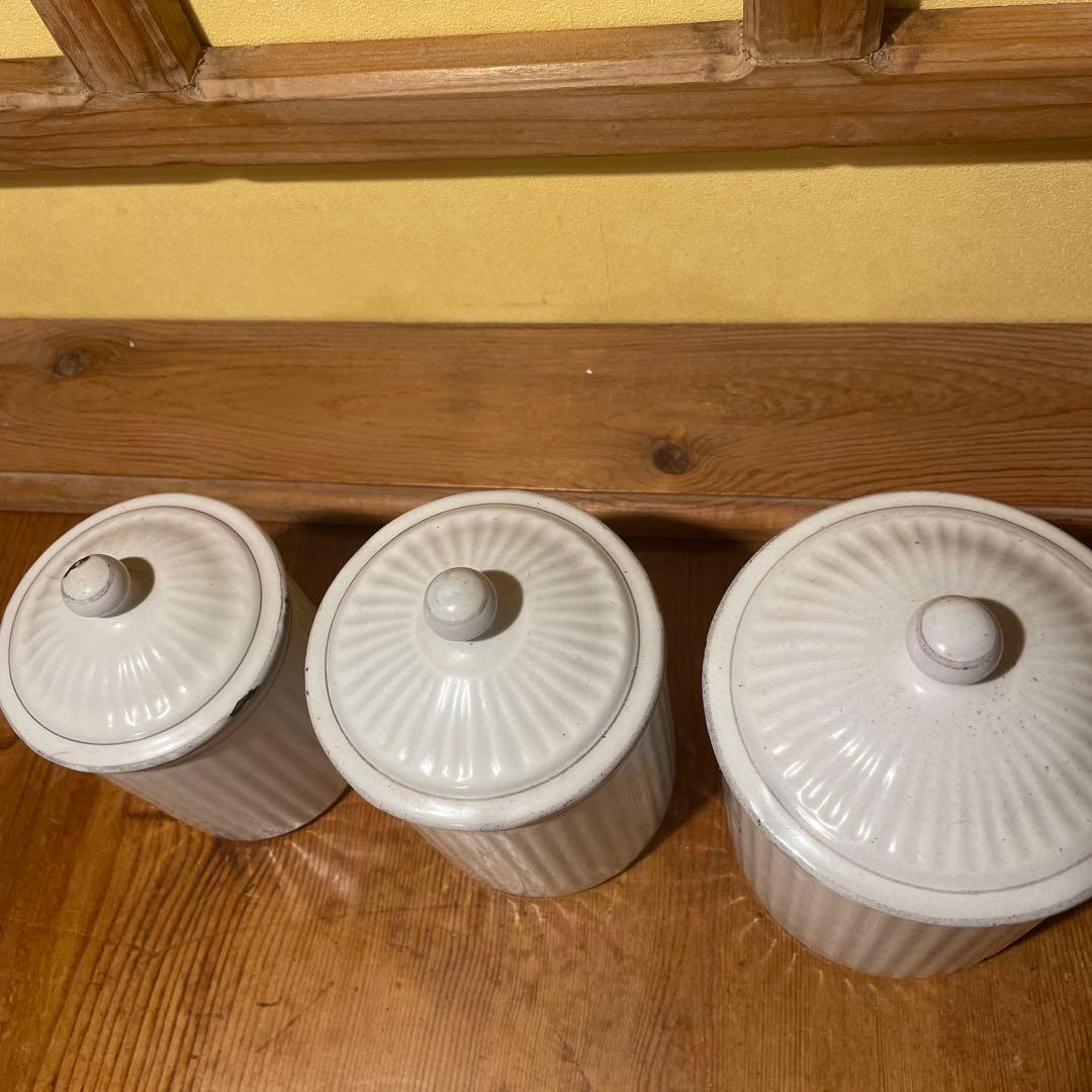 アンティークホーローキャニスター3個セット