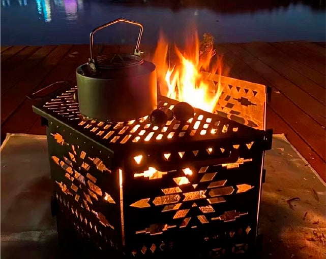 炭も薪も自由自在、素材に合わせて高さが変えられる、年中使えるロマン