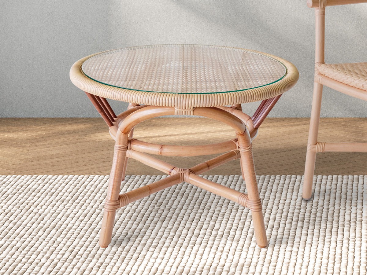 SHIKADA SHITSURAI RATTAN Natural Rattan Series Glass Top Table