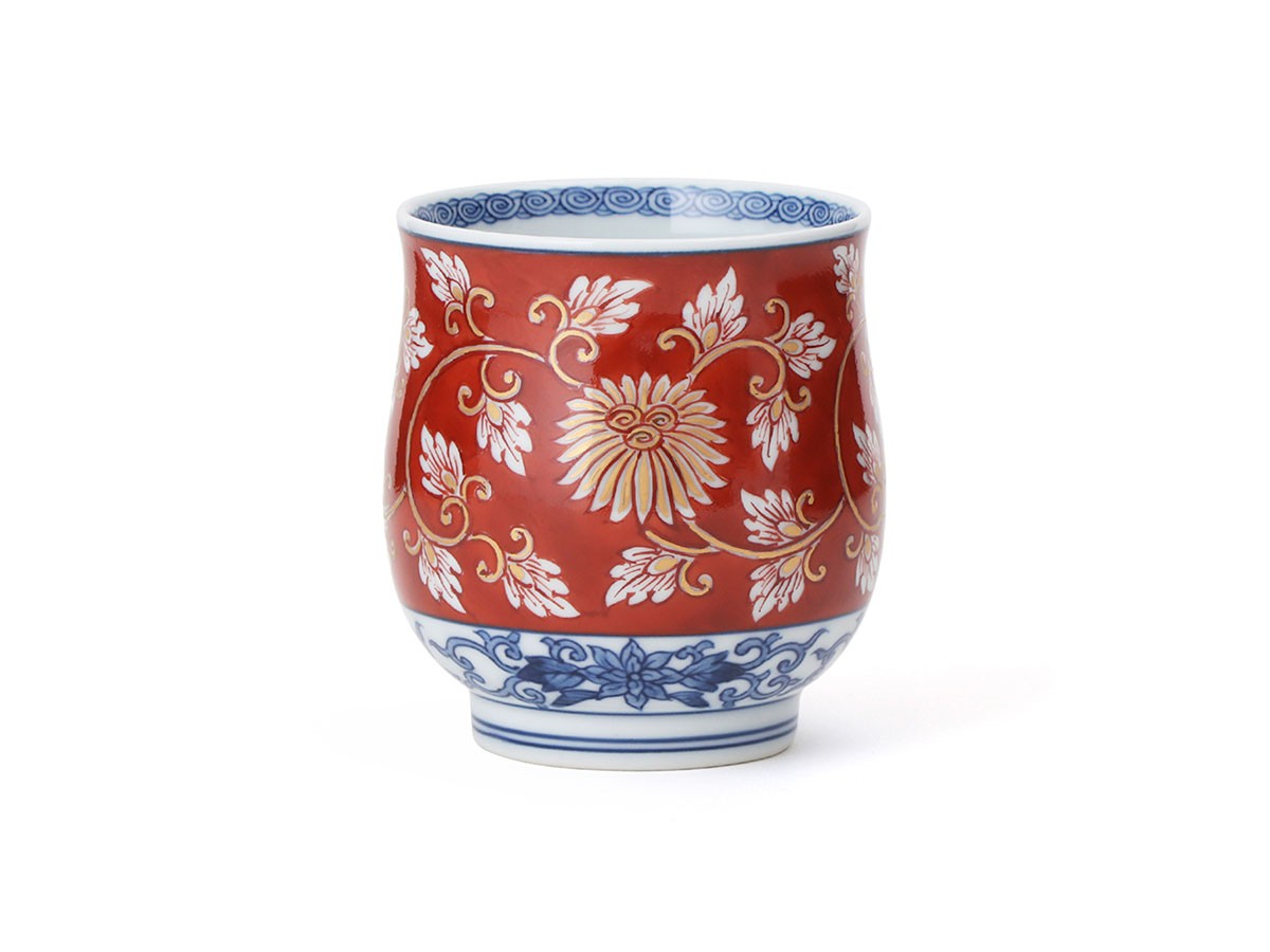 源右衛門窯 紺朱金彩菊唐草 組湯呑 / げんえもんがま 紺朱金彩菊唐草