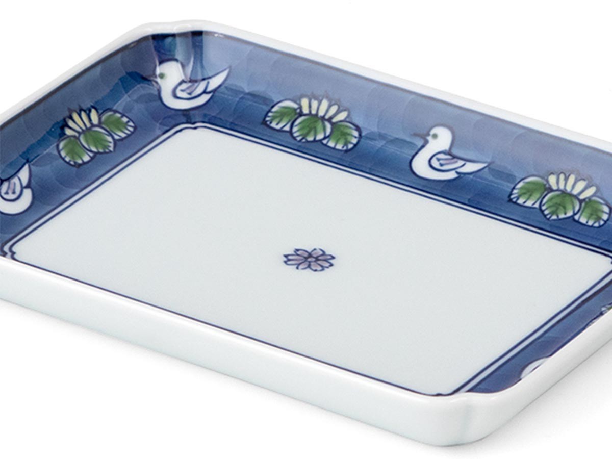 源右衛門窯 染錦水鳥図 角平銘々皿 / げんえもんがま 染錦水鳥図 角平