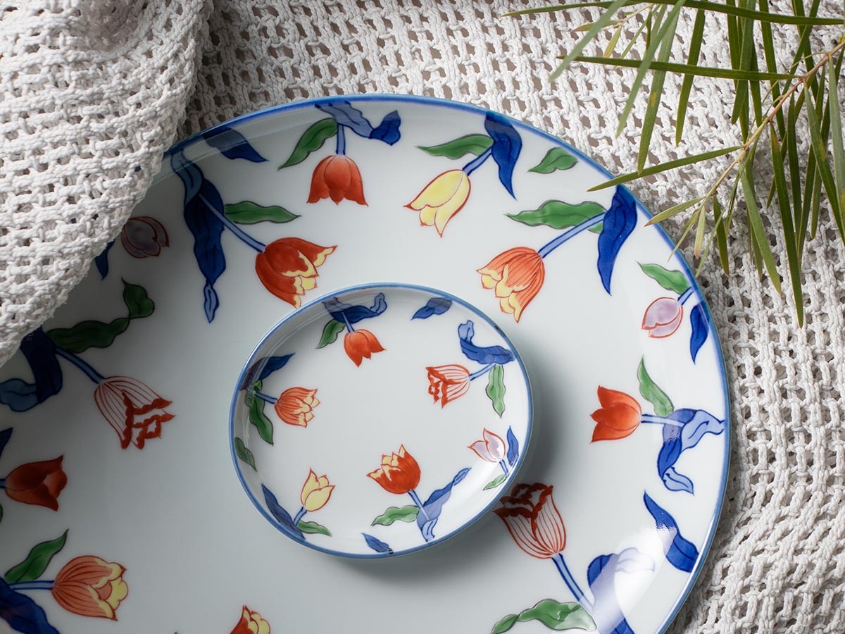 源右衛門窯 染錦チューリップ 楕円皿・大 / げんえもんがま 染錦