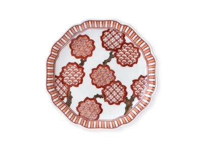 源右衛門窯 赤絵桜地紋 銘々皿 / げんえもんがま 赤絵桜地紋 銘々皿