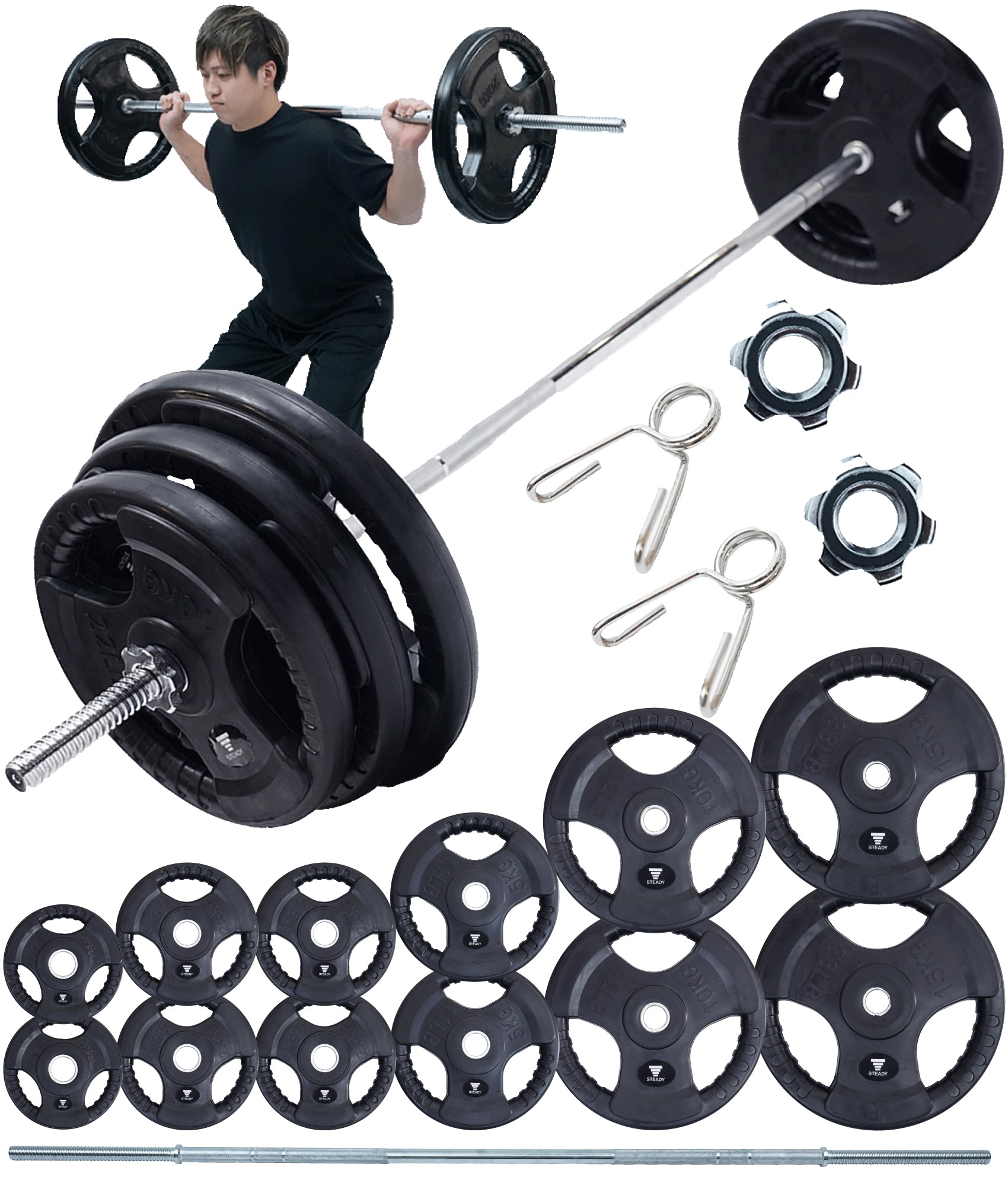 引き取り限定 Wout バーベルセット バーベルシャフト プレート60kg