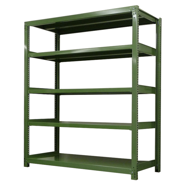 スチールラック 中量500kg/段(ボルトレス) 単体形式(グリーン色) 表示