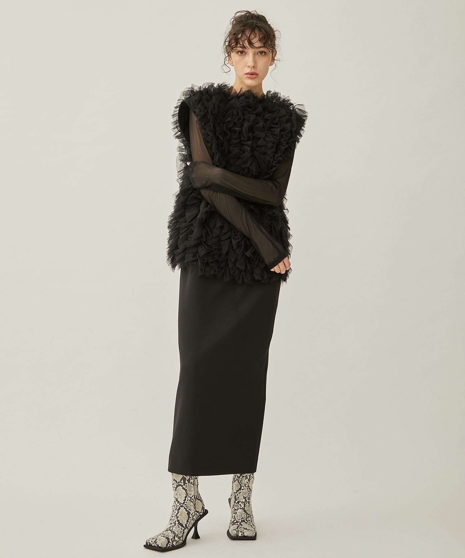 I LINE TULLE VEST SET DRESS(M BLACK): AMERI: WOMENS｜ STUDIOUS