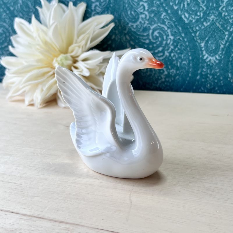 オールド深川製磁 白鳥 スワン 置物 磁器 antique vintage swan