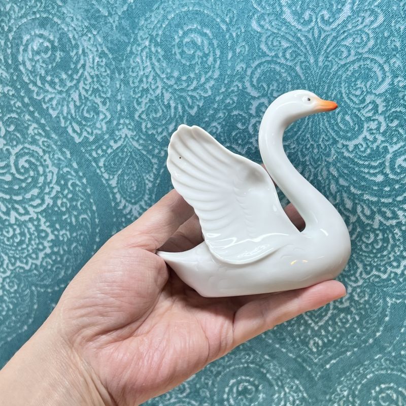 オールド深川製磁 白鳥 スワン 置物 磁器 antique vintage swan