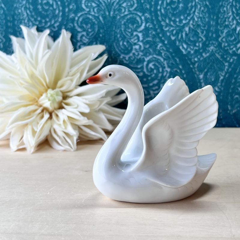 オールド深川製磁 白鳥 スワン 置物 磁器 antique vintage swan