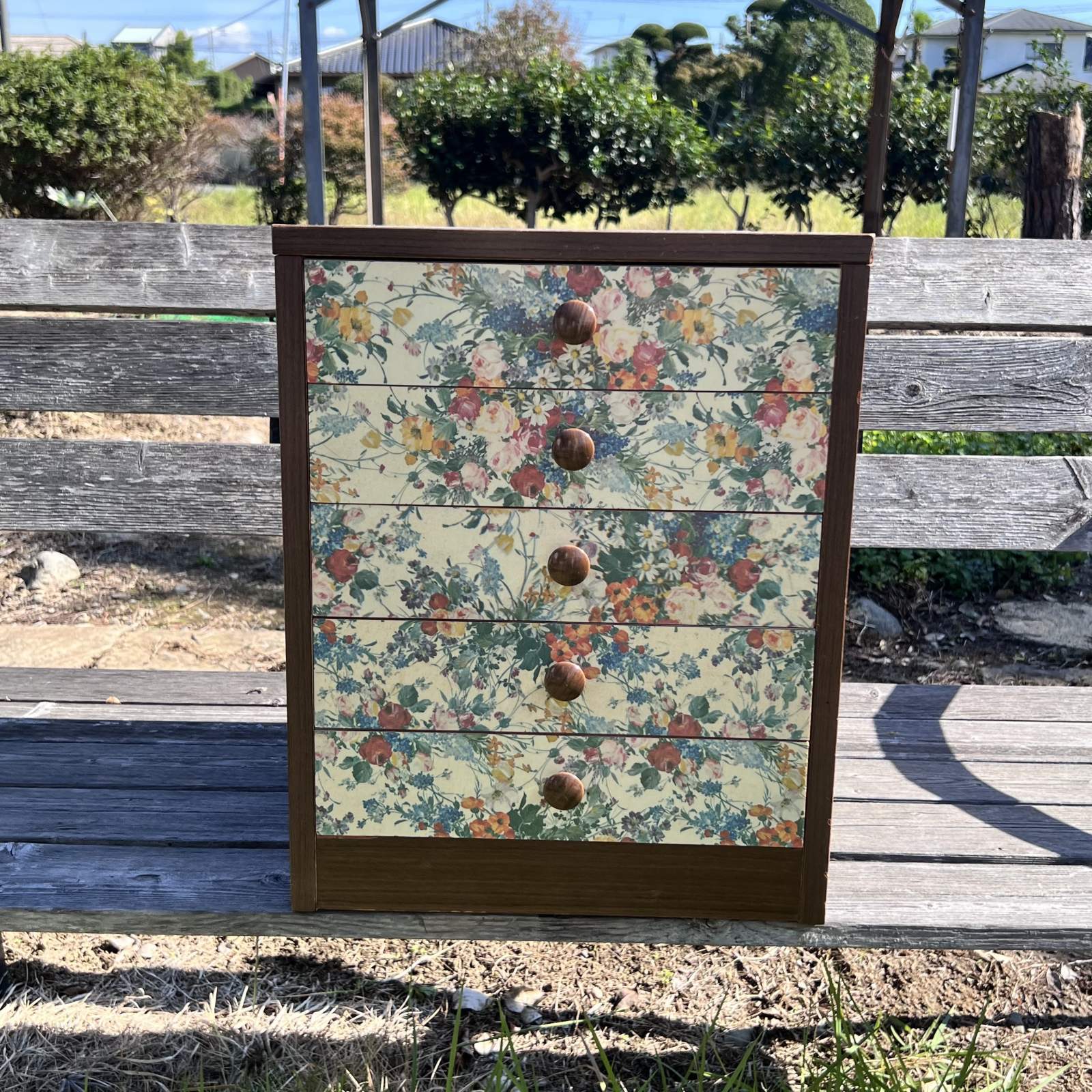 昭和レトロな花柄小引き出し 5段ミニチェスト vintage