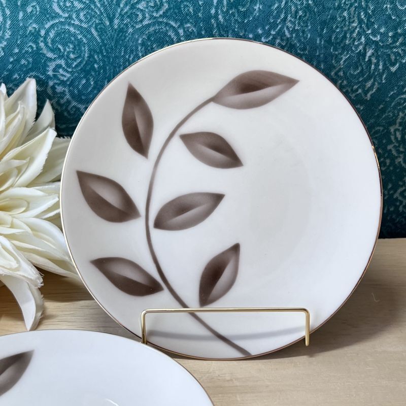 YAMATAKE CHINA リーフ柄15cmプレート皿 2枚セット モダンベージュ